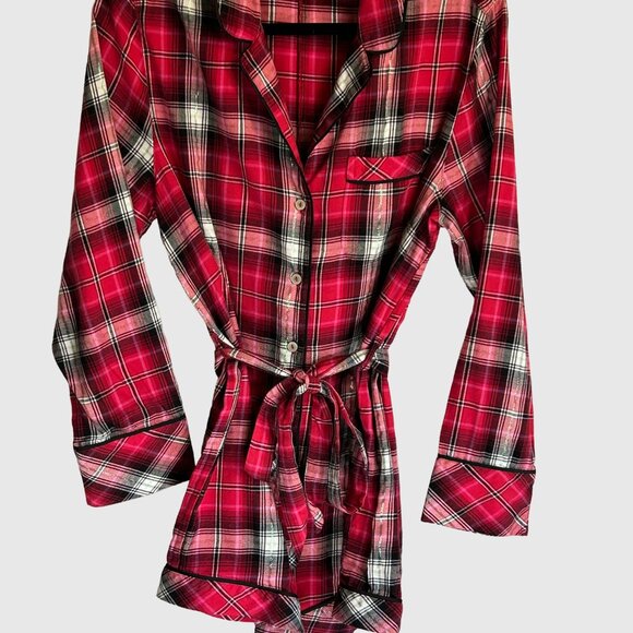 Victoria's Secret  Flannel Romper Cotton Pyjama - Pink & Red - Medium - Picture 3 of 6